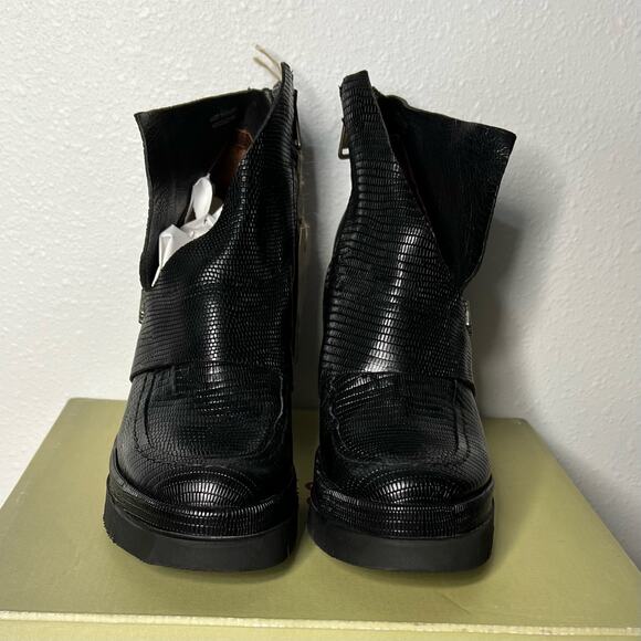 NWT A.S.98 Ford Boots Chunky Heel Platform Cutout Black Leather Size 41 US 9.5 - Picture 6 of 9